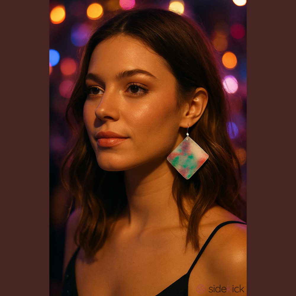 Hand Crafted Pink and Green Earrings with Watercolor Design - Picture 5 of 5